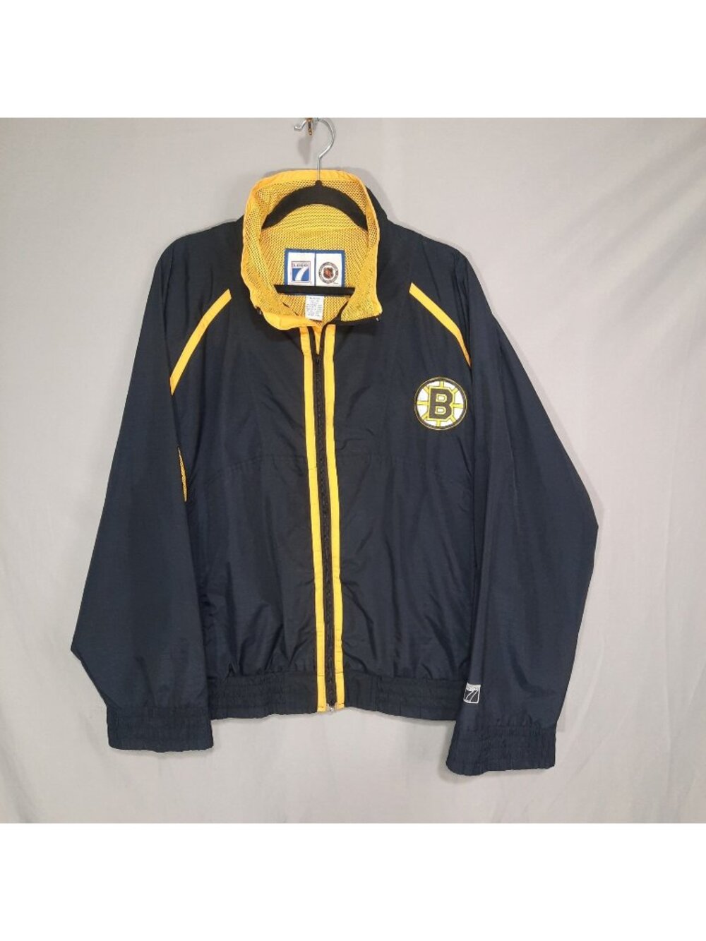 Vintage Boston Bruins Jacket M Logo 7 Black Yellow Windbreaker Full Zip NHL 90s